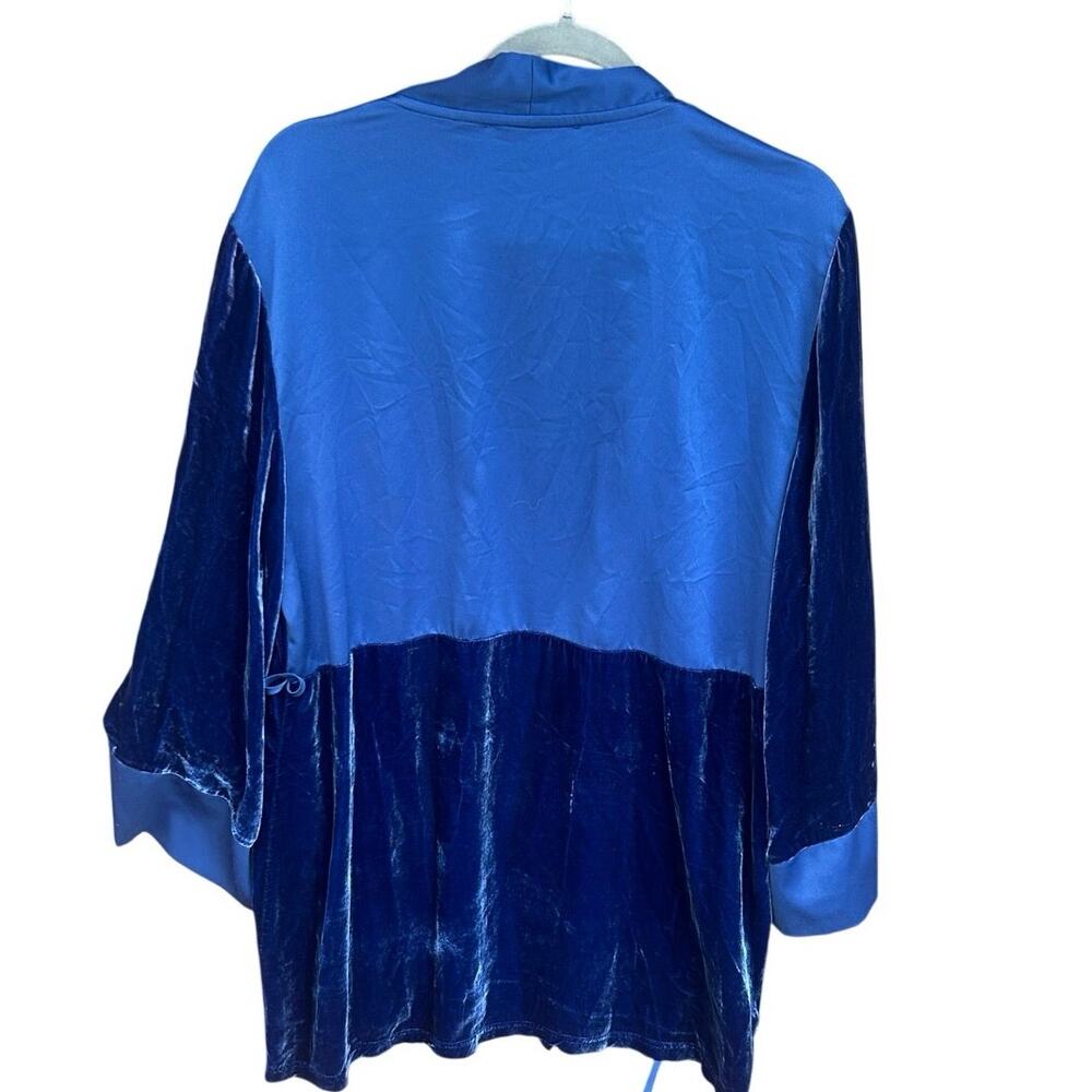 Raya Collection Blue Velvet Kimono Robe XL Embroidered Floral Wrap Boho Duster - Picture 4 of 8